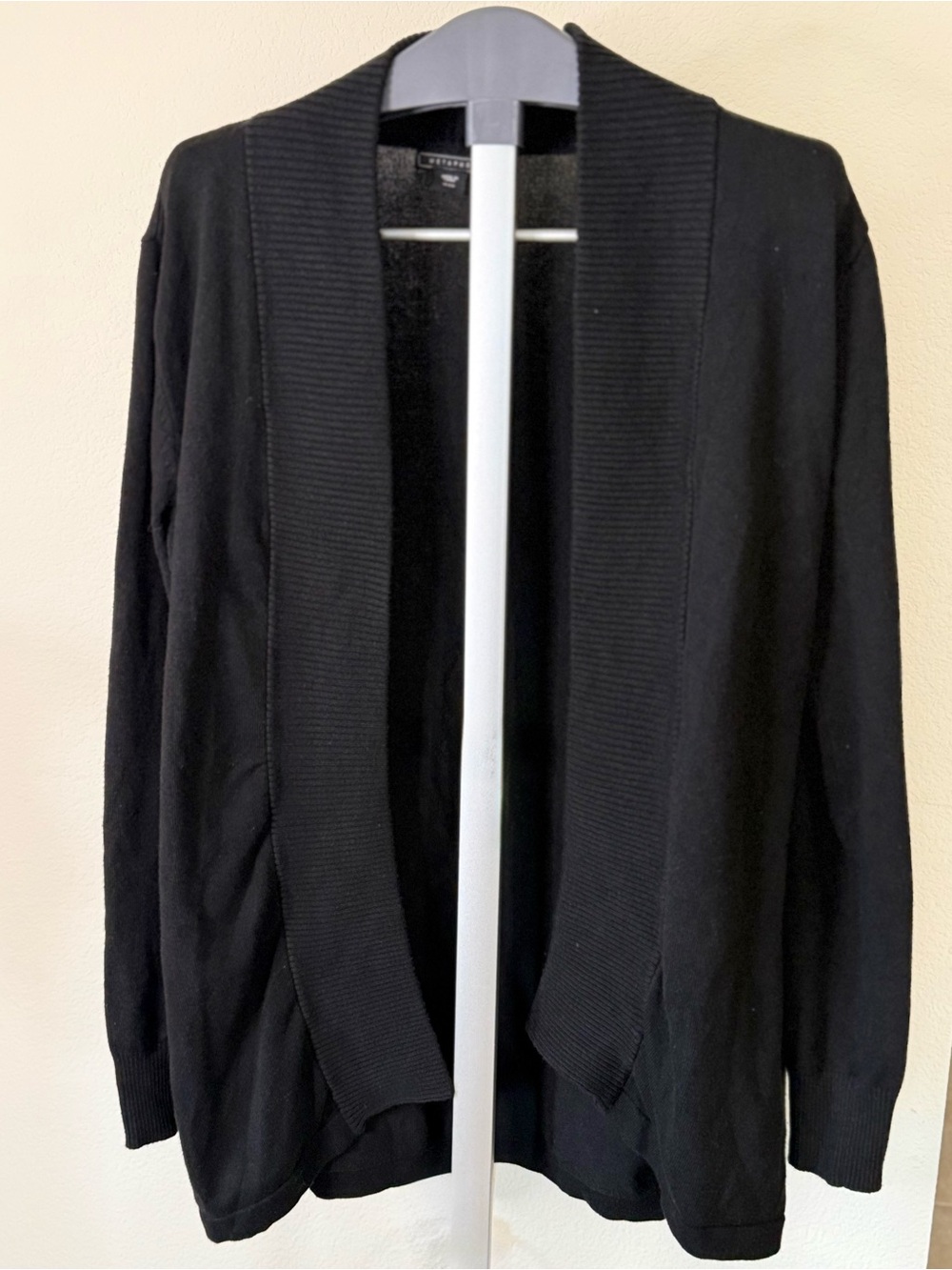 Metaphor Black Open-Front Ribbed Shawl Collar Cardigan